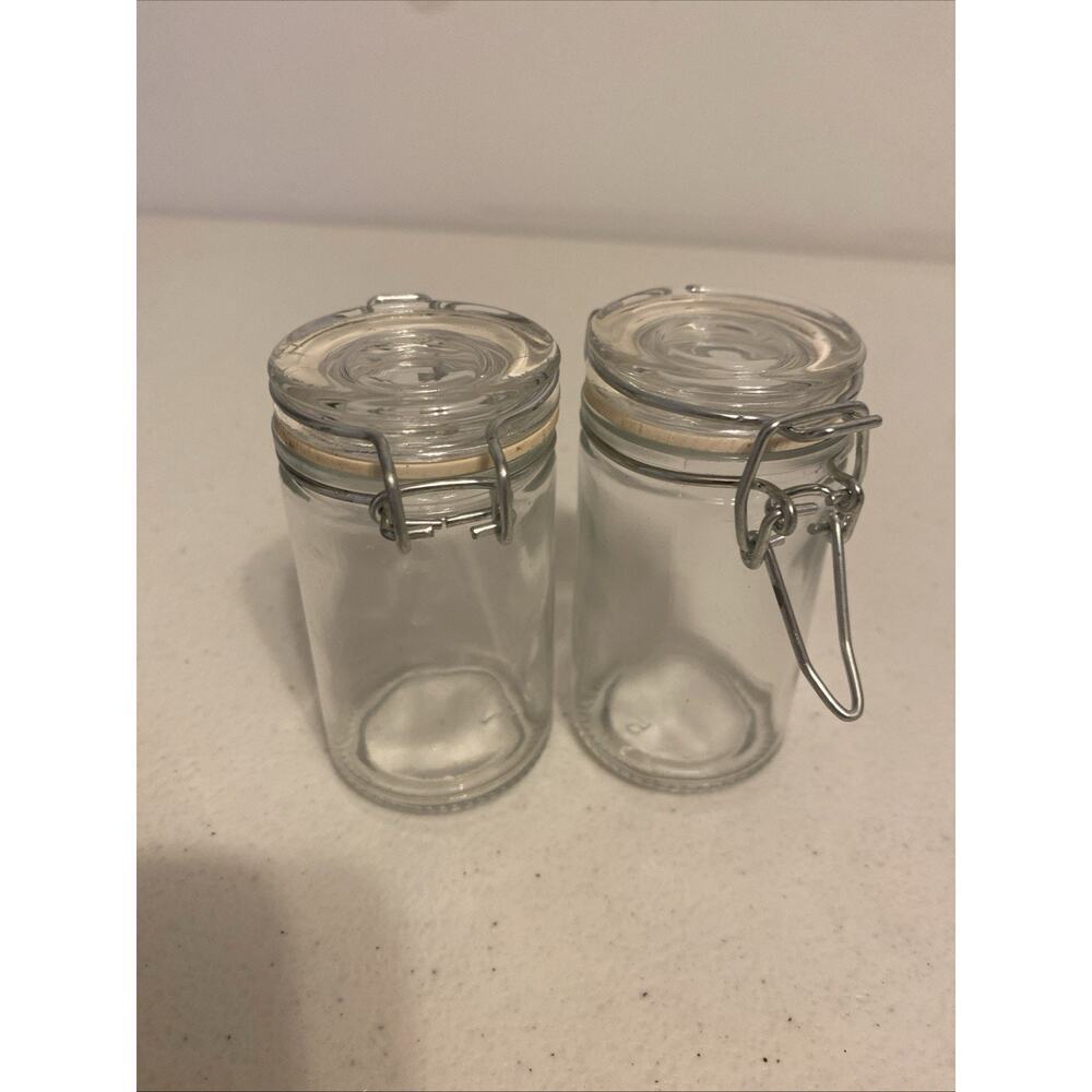 Spice Jars Set of 7 Clear Glass Airtight Hinged Lid 3" Small Storage Containers - Picture 5 of 6